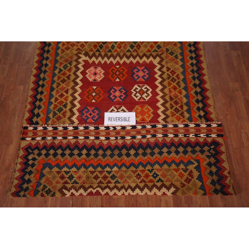Kilim Qashqai Persian Vintage Area Rug Hand-Woven Tribal Wool Carpet - 5'3"x 7'9"