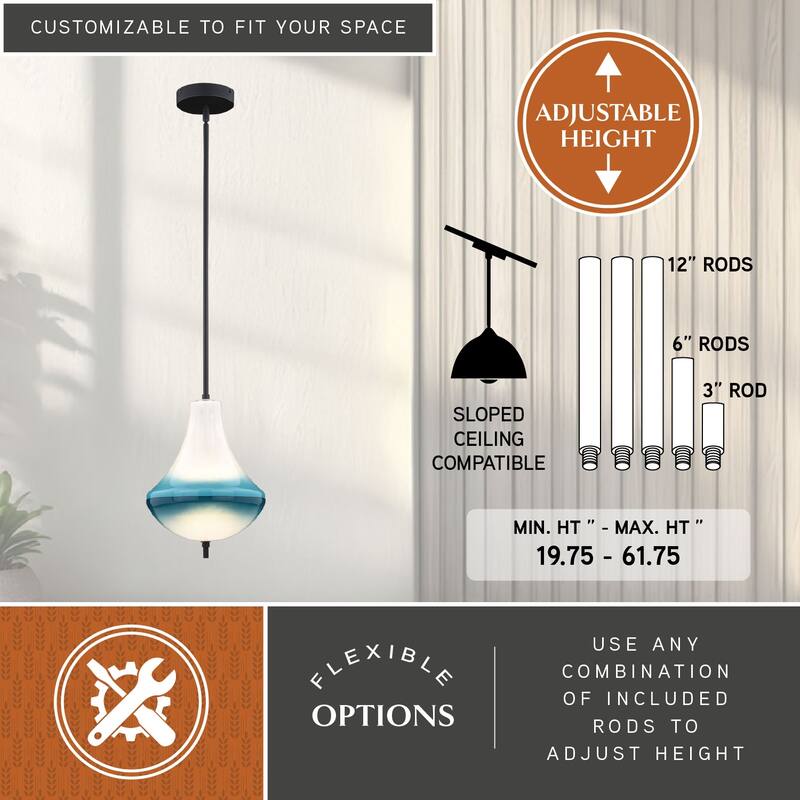 Somerset LED Bronze Mini Pendant Ceiling Light Blue and White Glass