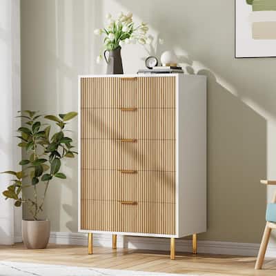 5 Drawer Dresser for Bedroom with Gold Handle and Large Drawer