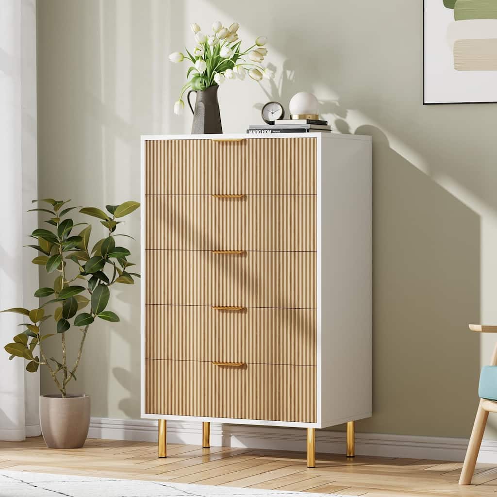 5 Drawer Dresser for Bedroom with Gold Handle and Large Drawer