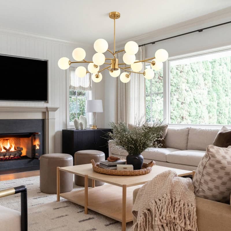 15-Light Spiral Branch Mid-century Frosted Glass Chandelier - 43.3 in