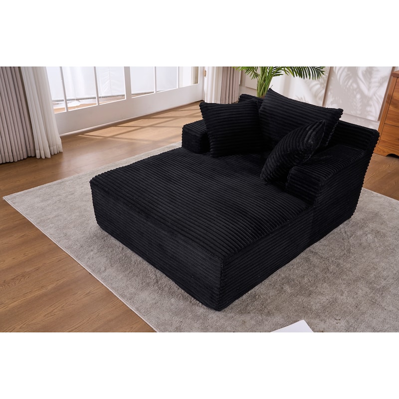 Modern Upholstered Corduroy Chaise Longue Sofa Bed with Throw Pillows, Sleeper Couch for Living Room and Bedroom