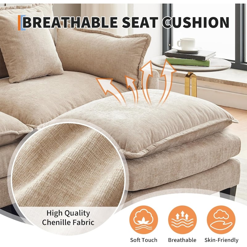 112.2" Sectional Cloud Couch, Modular Sectional Couches Sofa for Living Room with Movable Ottoman, 3-Seater Chenille