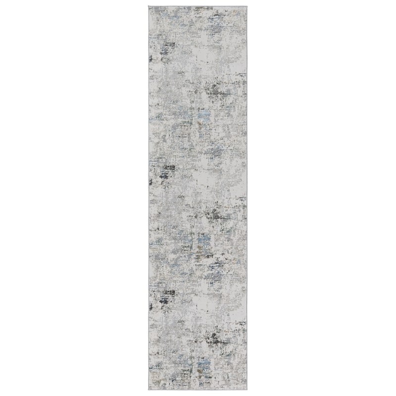 Jehan Abstract Gray/ Light Blue Area Rug - 2'6"X10' - Runner/Rectangle