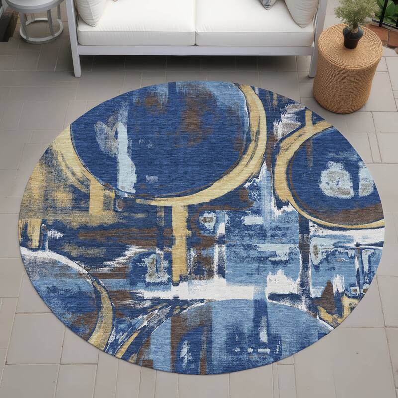 Machine Washable Indoor/ Outdoor Modern Erie Chantille Rug - Navy - 8' x 8'