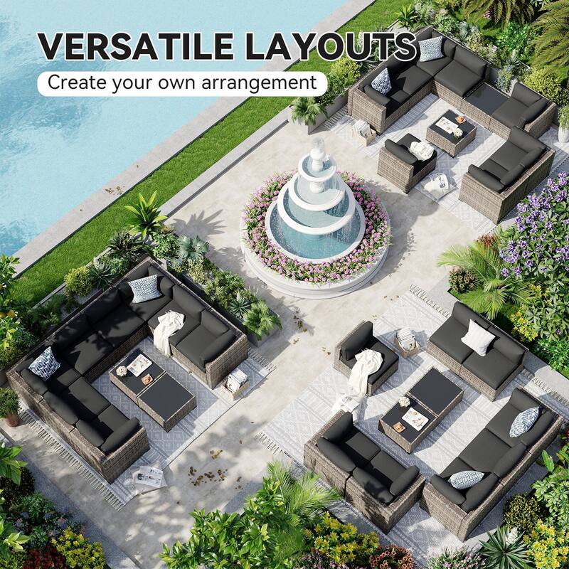 AOXUN Wicker Rattan Outdoor Sectional Sofa Set with Coffee Table