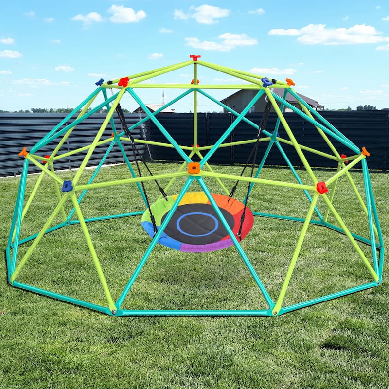Hapfan 10ft Climbing Dome Swing Set with Saucer Swing, Jungle Gym for Kids Outdoor Playset Backyard