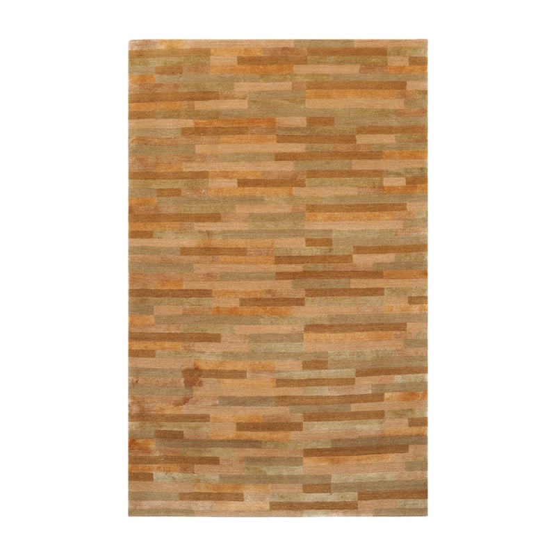 Hand Knotted Stripes Gold Wool & Silk Modern Oriental Area Rug - 3' x 4' 10''