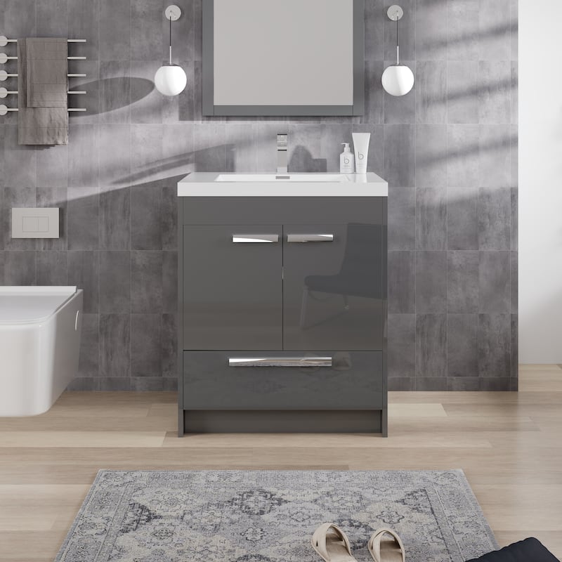 Eviva Lugano 30 inch Gray Modern Bathroom Vanity with White Integrated Acrylic Top - 30"