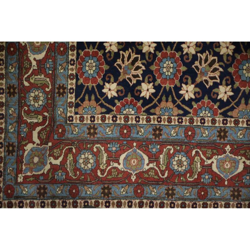 Hand Knotted Oriental 100% Wool Carpet Traditional All-Over Navy Blue & Blues Varamin Area Rug - 10' 6'' X 6' 10''