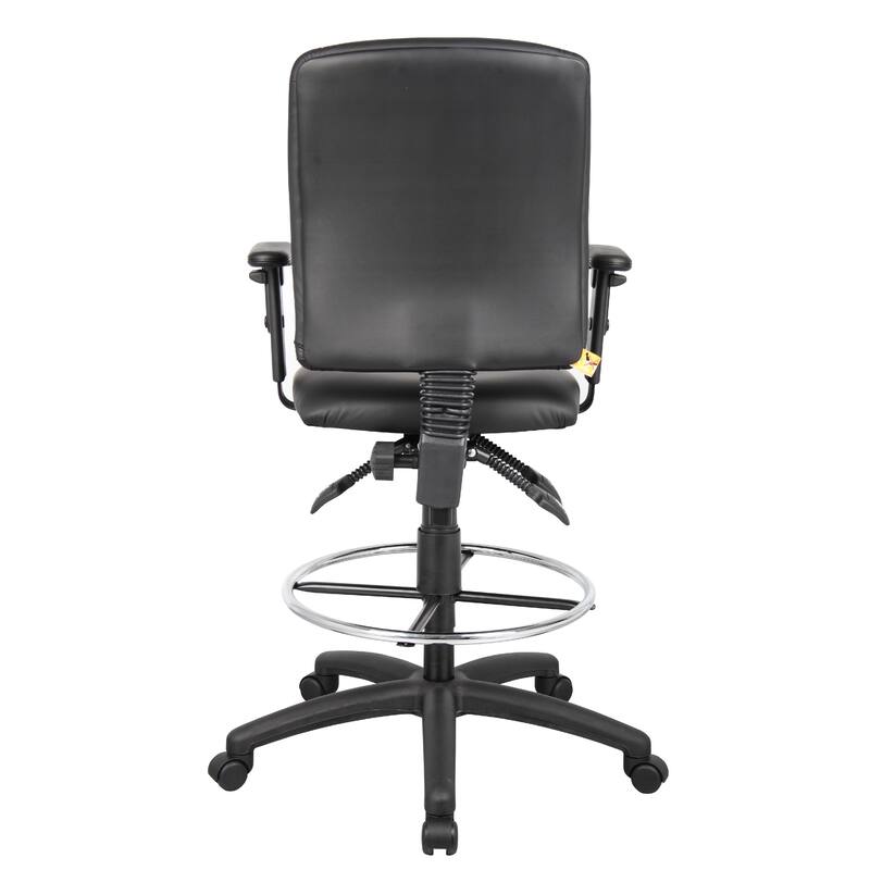 Reza Swivel Drafting Stool, Adjustable Arms, Footring, Black Faux Leather