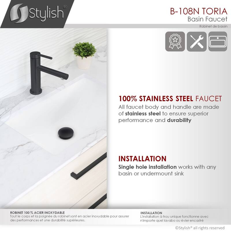 STYLISH Single Handle Modern Bathroom Basin Sink Faucet in Stainless Steel - Faucet Height: 6 3/8" Spout Height: 3 7/8"