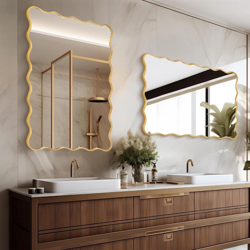 Rectangle Metal Framed Irregular Wavy Wall Mirror