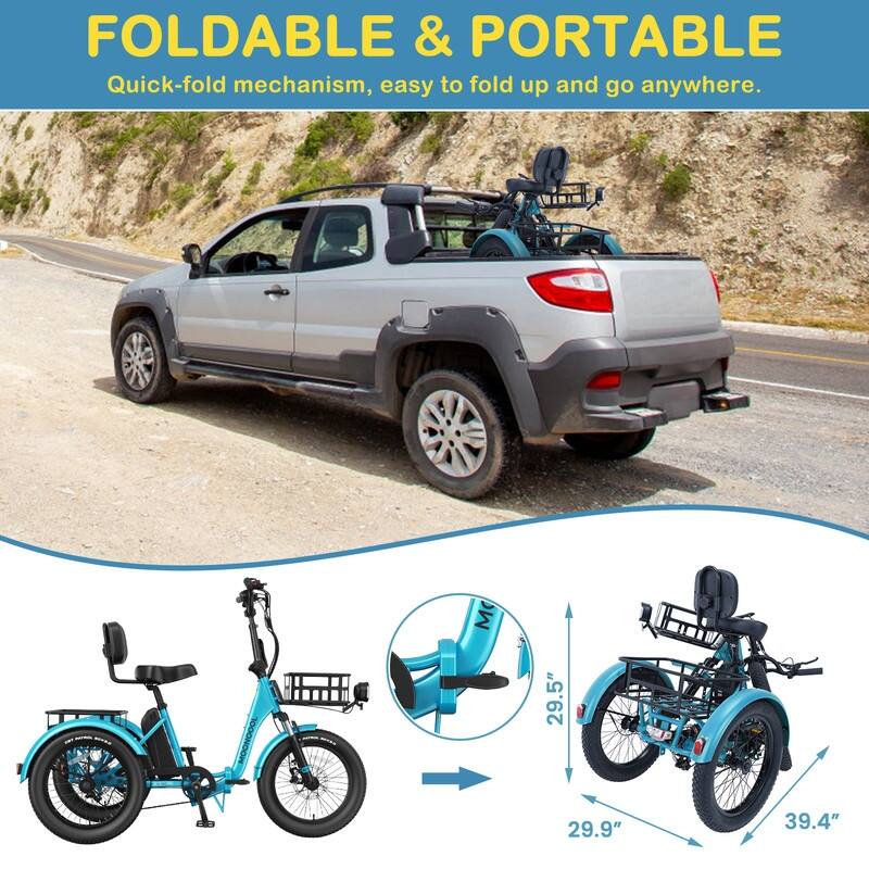 Folding Electric Tricycle for Adults, w/ Basket and Removable Battery