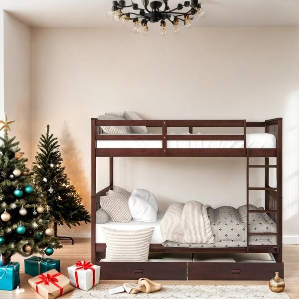 slide 2 of 15, Full-Over-Full Bunk Bed with Ladders and Two Storage Drawers,Espresso Espresso