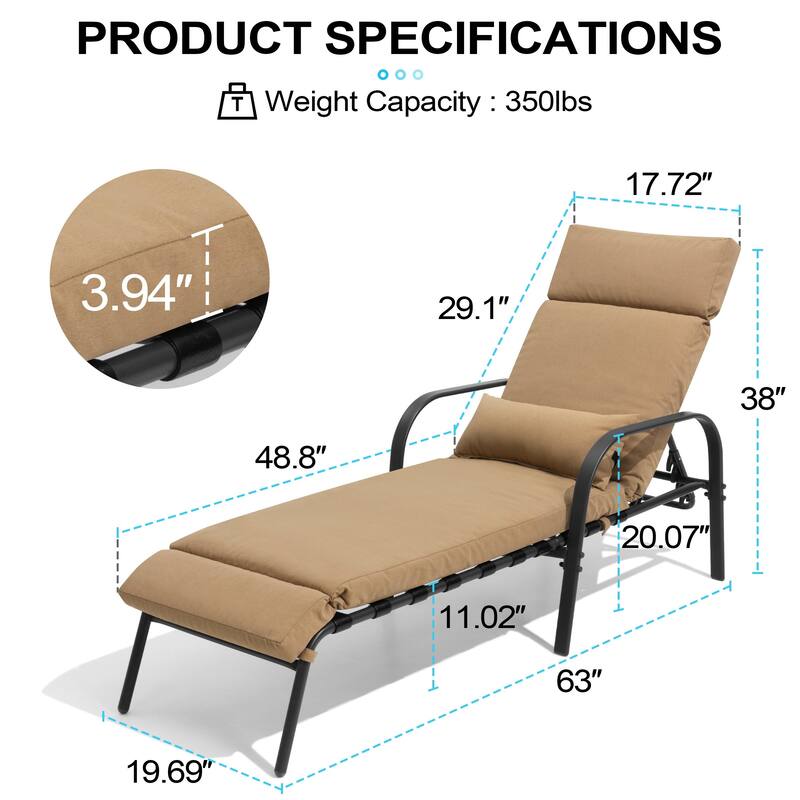 Outdoor Cushioned Adjustable Chaise Lounge Chairs Patio Pool Loungers