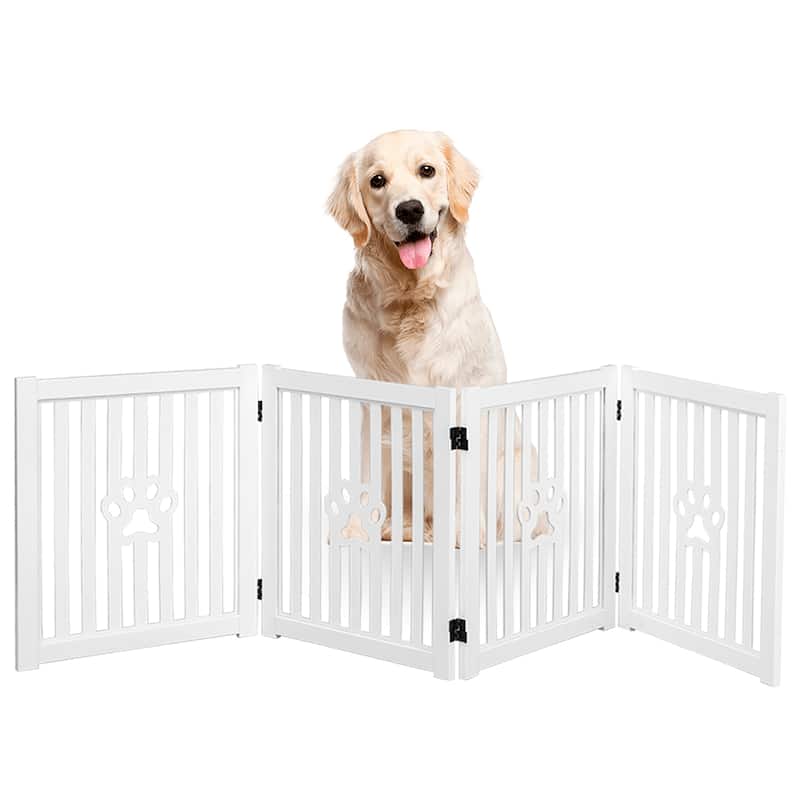 Trimate: 80"L x 23.6"H 4 Panel, Foldable Wooden Freestanding Pet Gate, White
