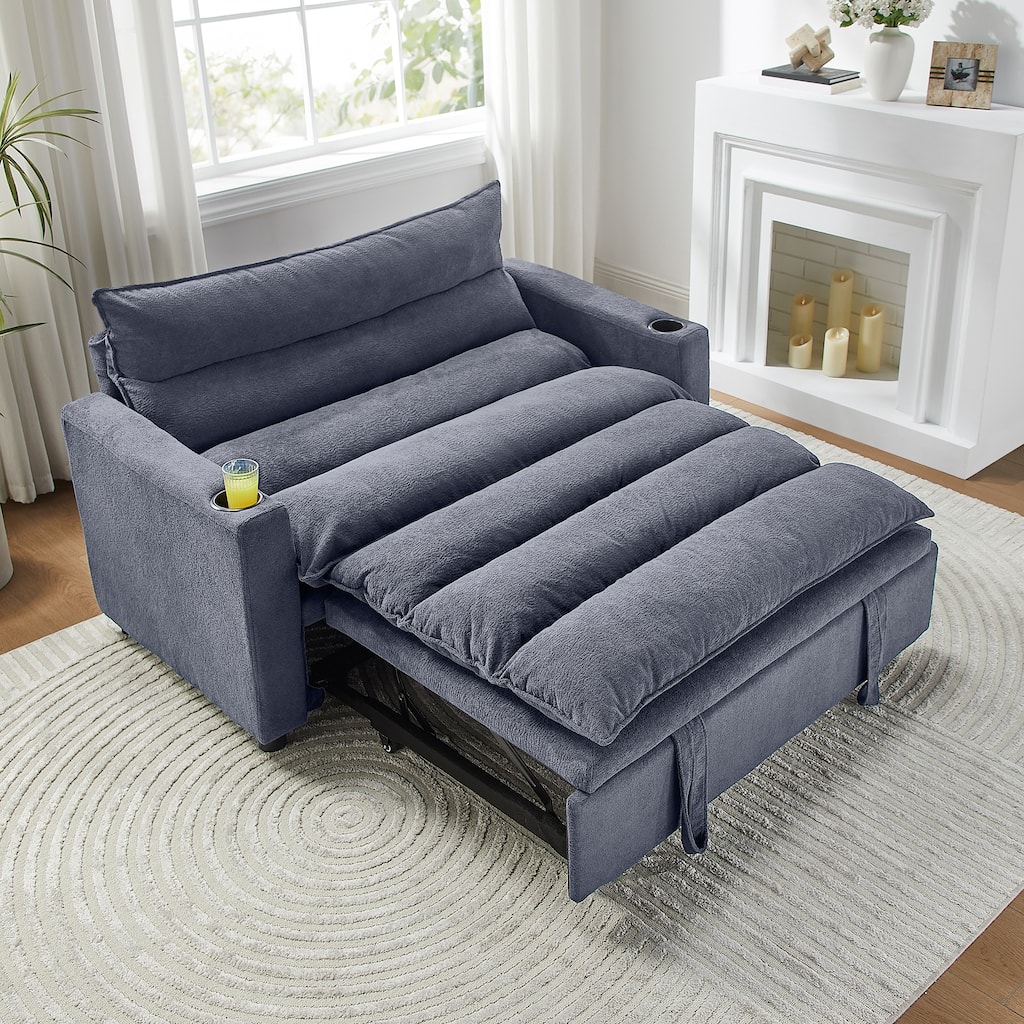 Anmytek 3-in-1 Multi-Functional Convertible Sleeper Sofa Bed - 47'' Velvet Upholstered Loveseat Chaise Lounge