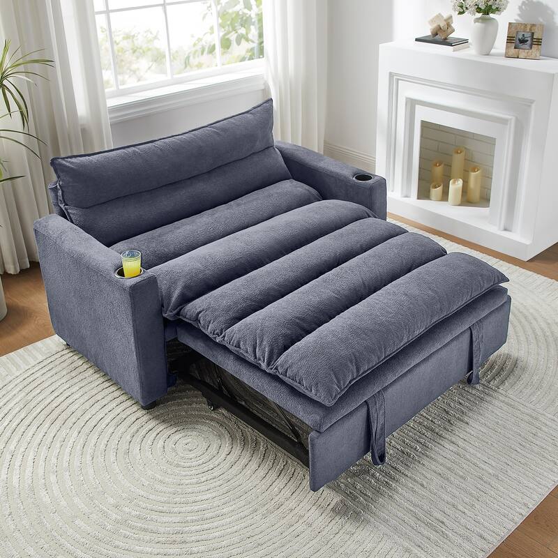 Anmytek 3-in-1 Multi-Functional Convertible Sleeper Sofa Bed - 47'' Velvet Upholstered Loveseat Chaise Lounge - Grey