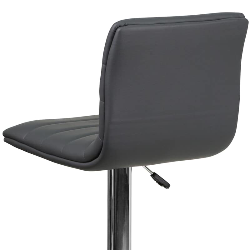 Modern Vinyl Adjustable Height Barstool with Horizontal Stitch Back - 16"W x 19"D x 35" - 44"H - 16"W x 19"D x 35" - 44"H