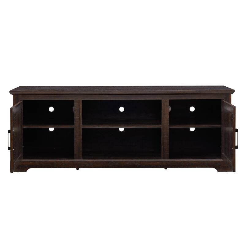 Farmhouse Rattan TV Stand Console Table for TVs up to 70 Inches, TV Console Table with 2 Storage Shelves