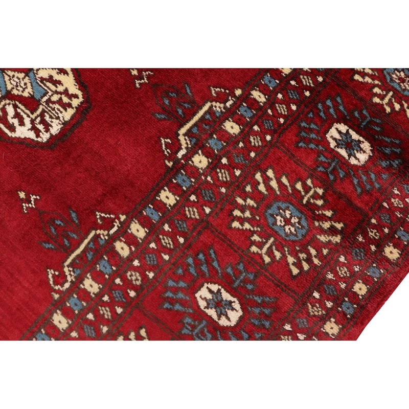 Southwestern Bokhara Kieran Red Blue Hand Knotted Rug - 4'0'' x 5'8''