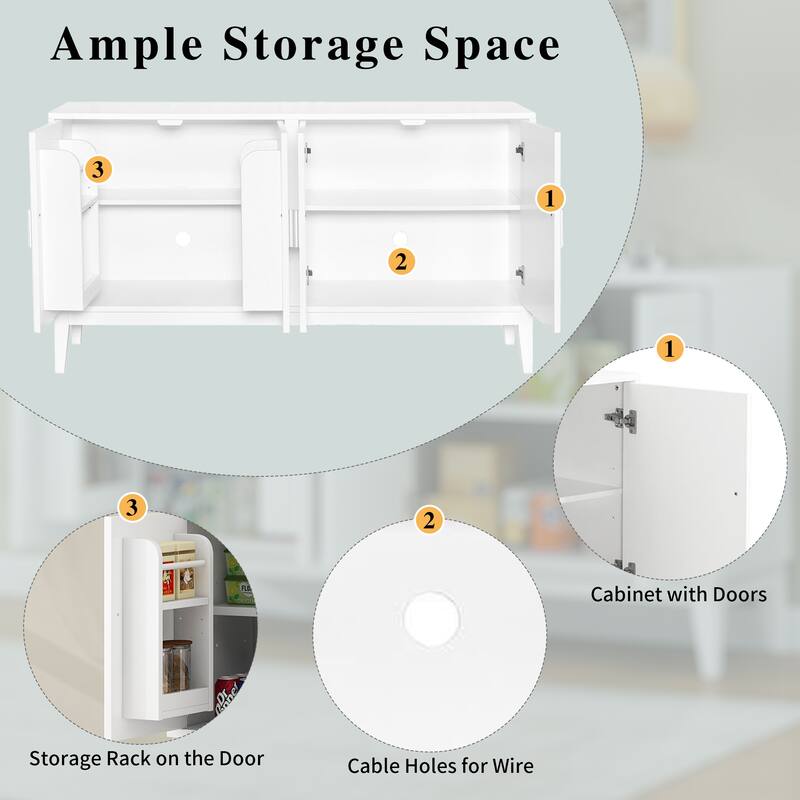 Elegant Storage Cabinet with Two Large Adjustable Shelves and Cable Holes for Kitchen or Living Room, Painted Finish