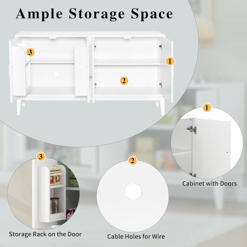 Roomfitters 4-Door Sideboard Storage Cabinet with Door Shelf, Two Large Cabinets and Adjustable Shelf