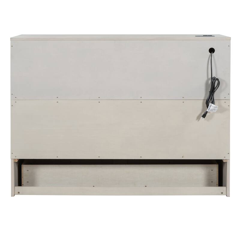 Space-Saving Full Size Murphy Bed with USB Ports and Storage Drawers, Brushed White