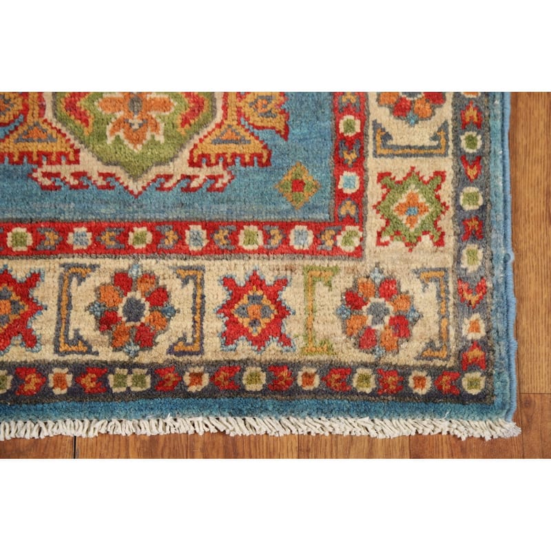 Blue Kazak Oriental Accent Rug Hand-Knotted Geometric Wool Carpet - 2'0" x 3'0"