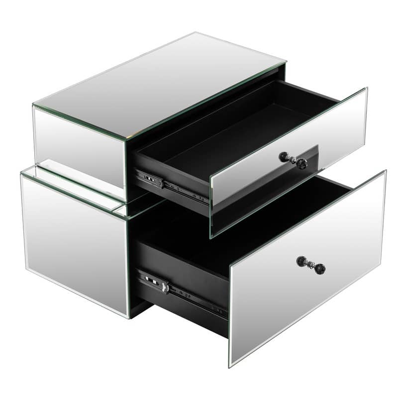Mirrored 2-Drawer Nightstand with Modern Design