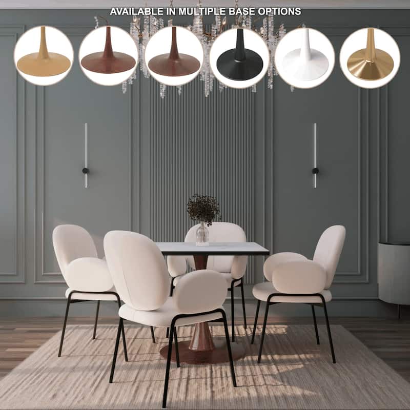 Bristol 27" Square Dining Table with Marbled White MDF Top and Steel Pedestal Base for Modern Kitchen and Dining Room - 27 in.