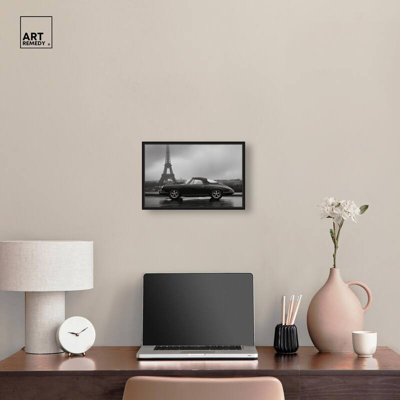 Classic Car and Eiffel Noir Canvas by Art Remedy