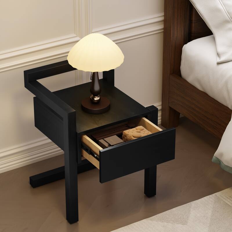 Modern End Table Set of 2, Square 2-Tier Nightstand with Storage Drawer, Side Table with Wood Legs for Living Room, Bedroom