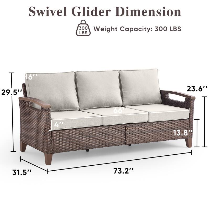 Pocassy Outdoor Brown Wicker Funitre with Cushion Set