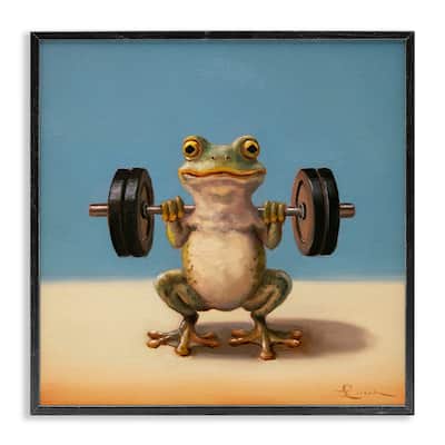 Stupell Weightlifting Frog Training Framed Giclee Art Design By Lucia Heffernan