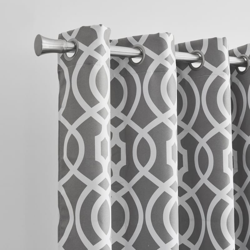 HomeRoots 84" Gray Trellis Black Out Window Curtain Panel - 84" x 54"