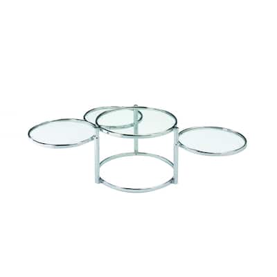 Contemporary Glass Coffee Table with Silver Frame Nesting Feature and 3 Shelves for Living Room - 17.13”H x 59.84”L x 55.11”W