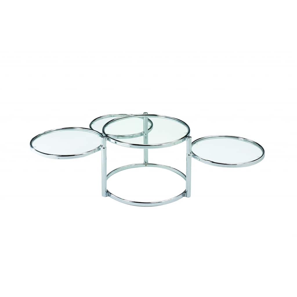 Contemporary Glass Coffee Table with Silver Frame Nesting Feature and 3 Shelves for Living Room - 17.13”H x 59.84”L x 55.11”W
