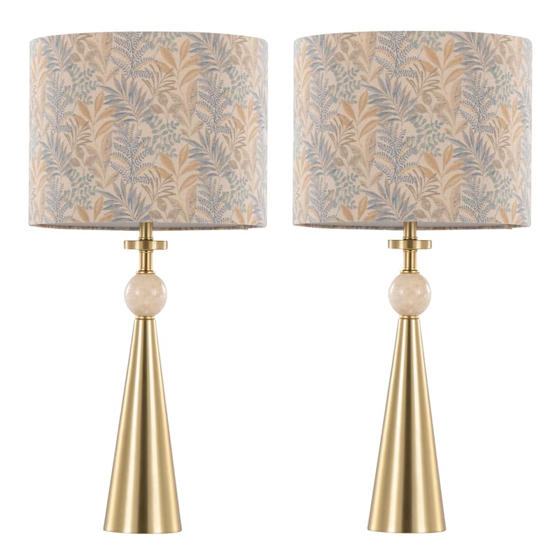 Cone Travertine 27" Table Lamp - Set of 2 - Gold / Floral