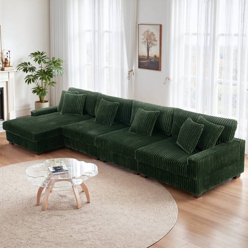 Anne 150" W Oversized Upholstered Modular Sectional Sofa - Green-Type 1 - Left Facing