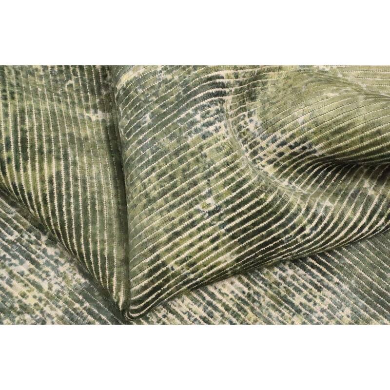 Hand Knotted Oriental Viscose Silk Carpet Modern Abstract Green Abstract Area Rug - 7' 7'' X 5' 4''