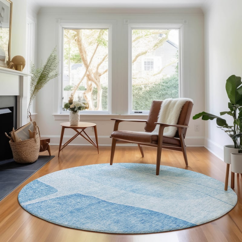 Premium Washable Super Soft Contemporary Mayfield Rug - Blue - 8' x 8' - Round