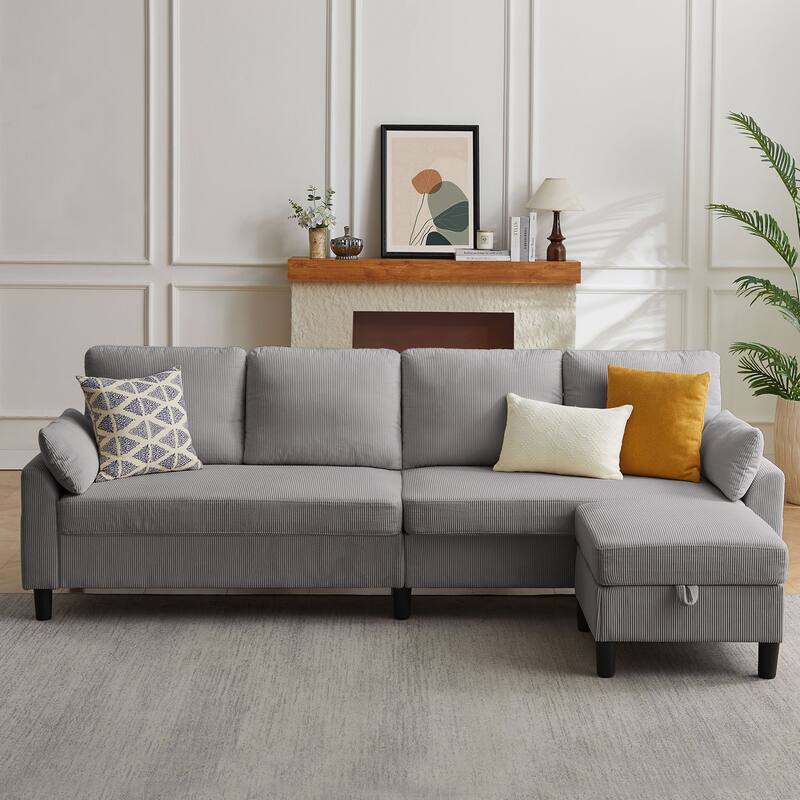 Modular Sectional Sofa Couch L Shaped With Chaise Storage Ottoman and Side Bags For Living Room - Grey