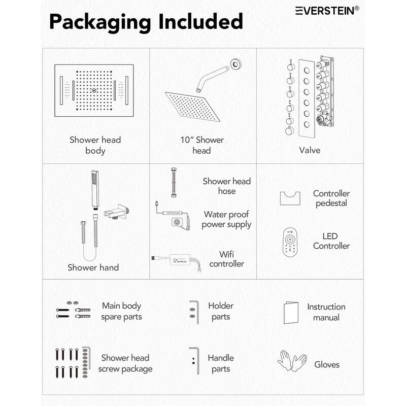 Dual Shower Heads System with 3 Spray Modes 22"*15" Ceiling and 6" Wall Mount Body Jets Handheld Spray LED Music