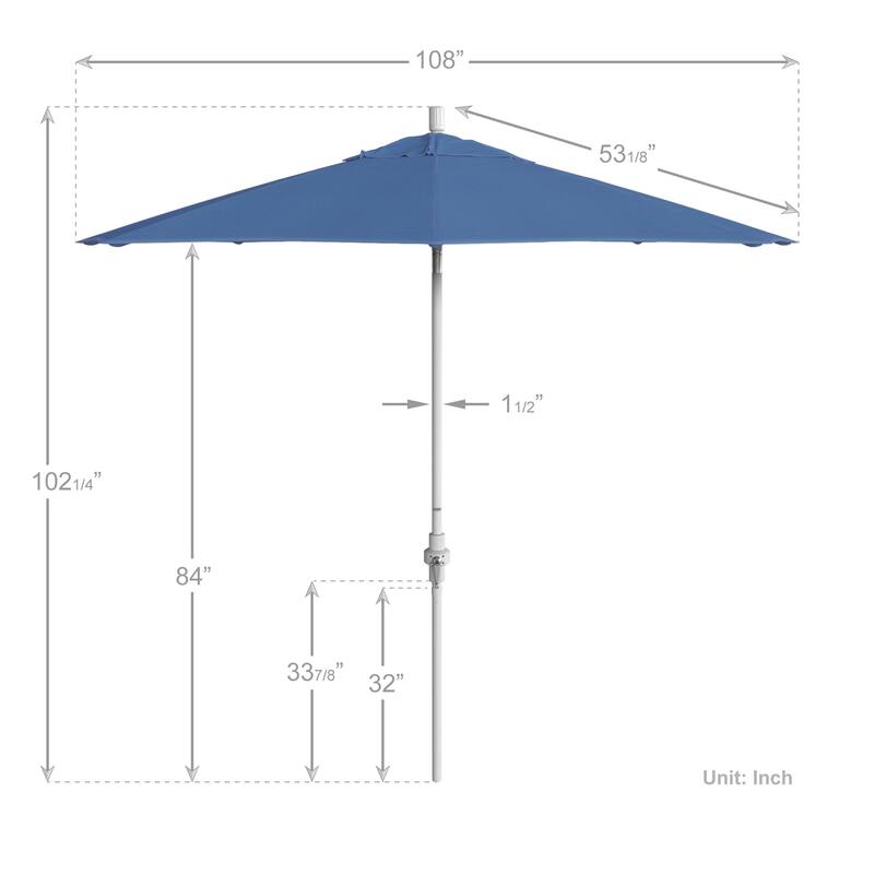 California Umbrella 9' Rd Golden State Series Patio Umbrella White Aluminum Frame Crank Lift Collar Tilt Olefin Royal Blue