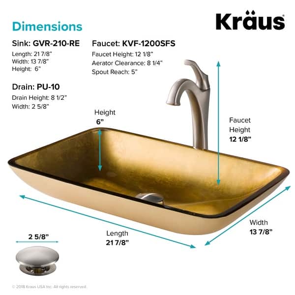 dimension image slide 4 of 5, Kraus Glass Vessel Sink, Bathroom Faucet, Mounting Ring