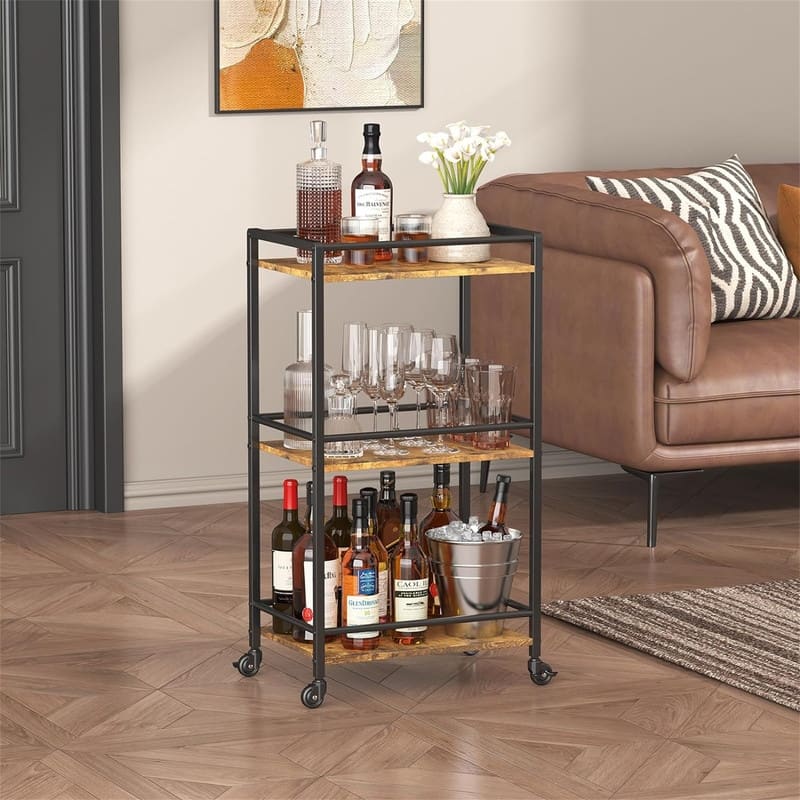 3 Tier Small Rolling Wine Cart - 16.22"D x 11.81"W x 32.1"H