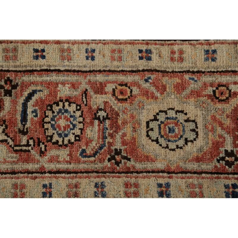 Geometric Heriz Serapi Vegetable Dye Rug Handmade Wool Carpet - 5'0"x 6'10"