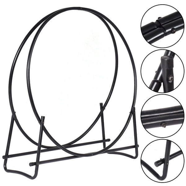 Costway 40-Inch Tubular Steel Log Hoop Firewood Storage Rack Holder Round Display - Black